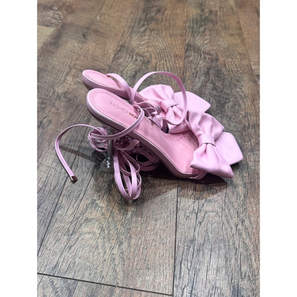 Fashion Nova Keisha Pink Lace Up Bow Sandals Clear Stiletto Heel Square Toe 11 - Picture 4 of 7